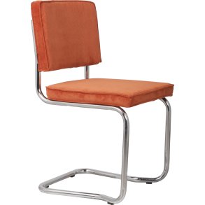 ZUIVER Ridge Rib Kink spisebordsstol, stabelbar - orange fljl og slv krom