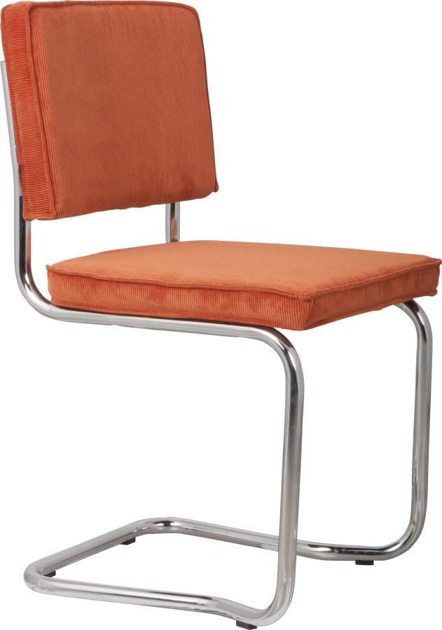 ZUIVER Ridge Rib Kink spisebordsstol, stabelbar - orange fljl og slv krom