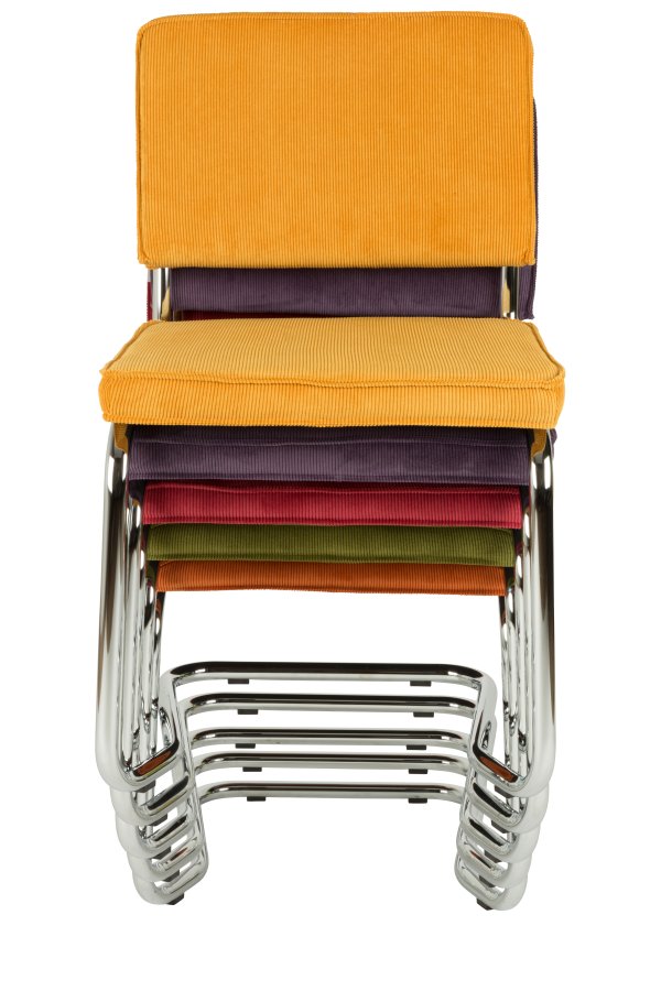 ZUIVER Ridge Rib Kink spisebordsstol, stabelbar - orange fljl og slv krom