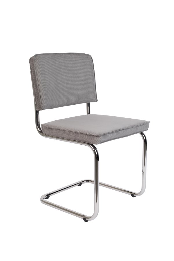 ZUIVER Ridge Rib spisebordsstol - lysegr fljl polyester og slv krom