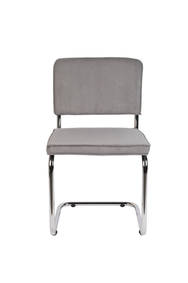 ZUIVER Ridge Rib spisebordsstol - lysegr fljl polyester og slv krom