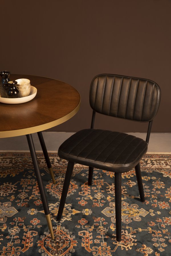 WHITE LABEL LIVING Jake Worn spisebordsstol - sort kunstlder og egetr