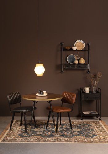 WHITE LABEL LIVING Jake Worn spisebordsstol - sort kunstlder og egetr