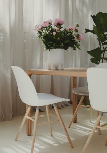 ZUIVER Albert Kuip spisebordsstol - hvid plastik og natur asketr