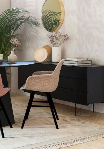 ZUIVER Albert Kuip Soft spisebordsstol - lyserd polyester og sort asketr