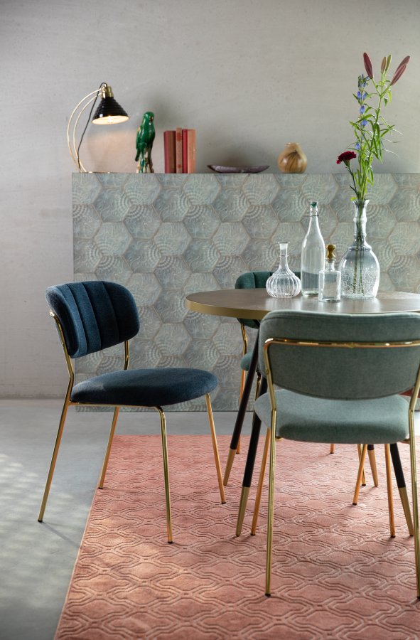 WHITE LABEL LIVING Jolien spisebordsstol - mrkebl polyester/nylon og guld stl