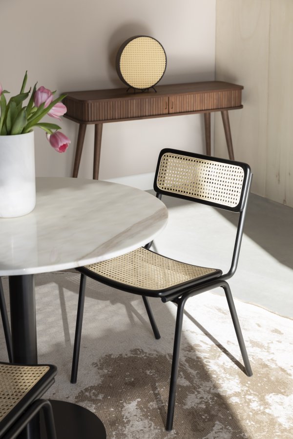 ZUIVER Jort spisebordsstol - natur rattan og sort stl