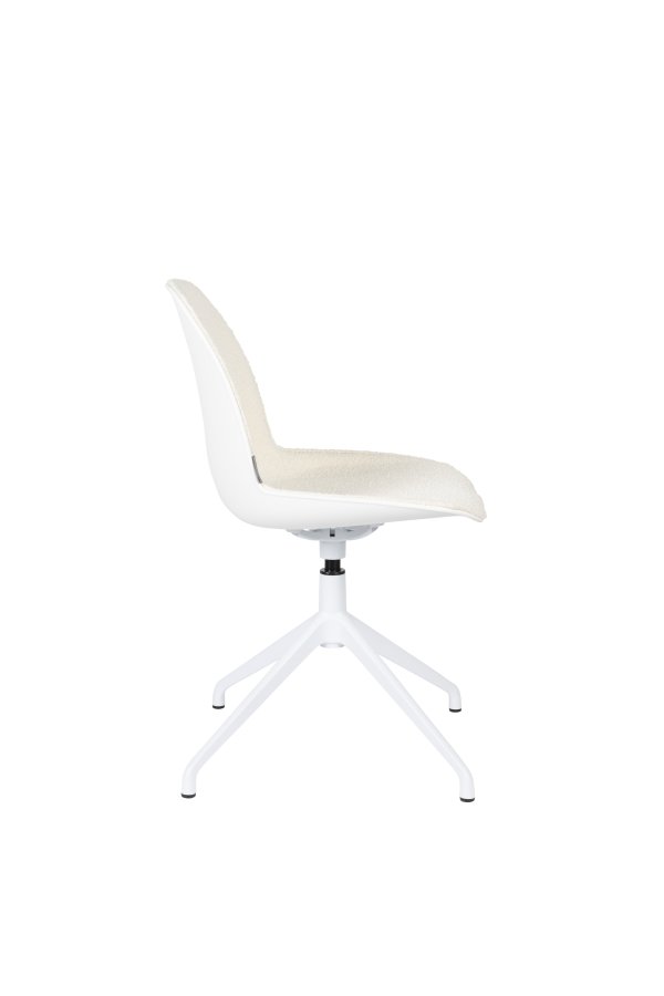 ZUIVER Albert Kuip spisebordsstol, m. drejefunktion - hvid polyester og hvid aluminium
