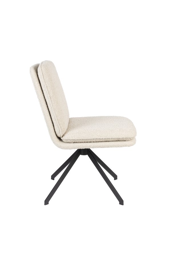 ZUIVER Tyler spisebordsstol, m. drejefunktion - hvid bouclé stof og sort stl