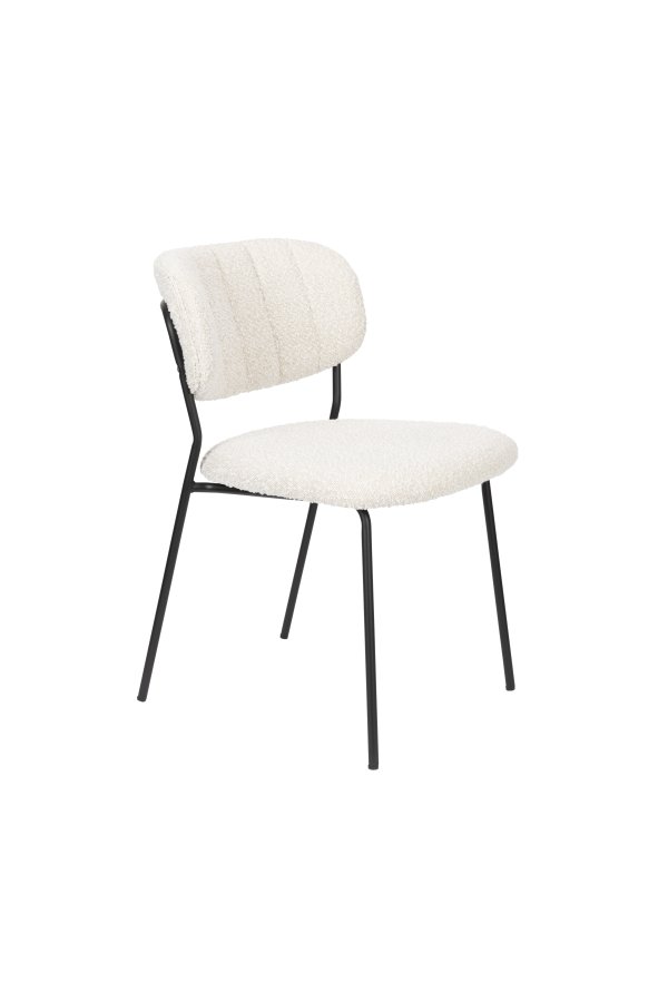 WHITE LABEL LIVING Jolien spisebordsstol - hvid bouclé og sort stl