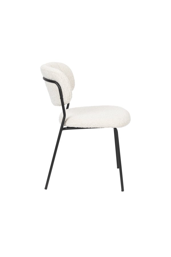 WHITE LABEL LIVING Jolien spisebordsstol - hvid bouclé og sort stl