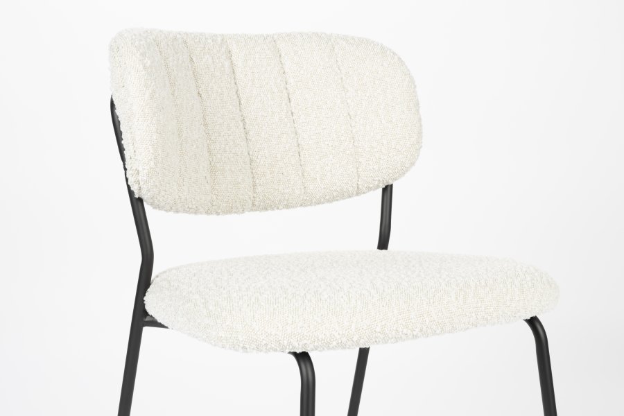 WHITE LABEL LIVING Jolien spisebordsstol - hvid bouclé og sort stl