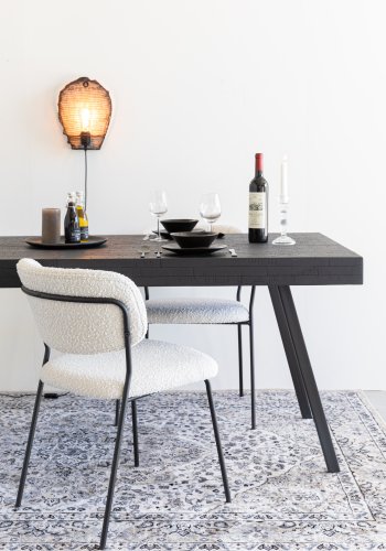 WHITE LABEL LIVING Jolien spisebordsstol - hvid bouclé og sort stl