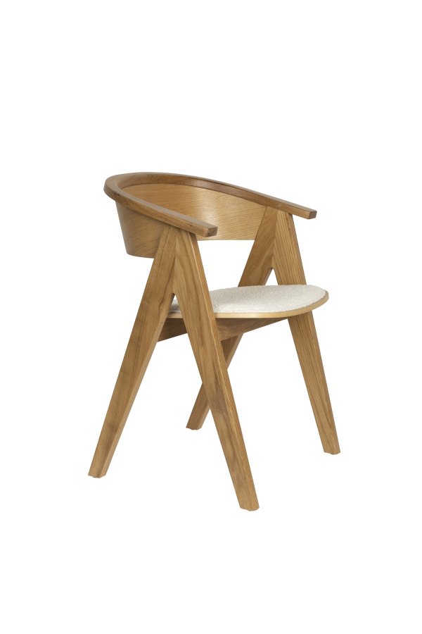 ZUIVER NDSM lnestol, m. armln - beige bouclé stof og natur egetr