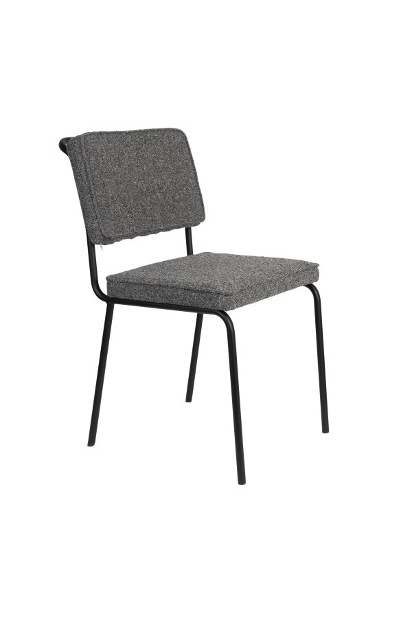 ZUIVER Buddy spisebordsstol - gr bouclé stof og sort metal