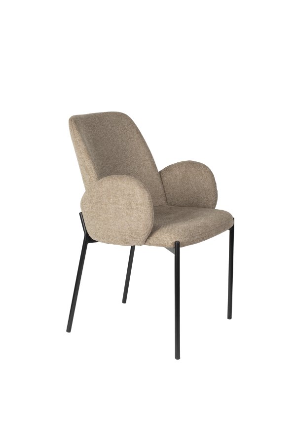 WHITE LABEL LIVING Tjarda spisebordsstol, m. armln - brun polyester og sort jern