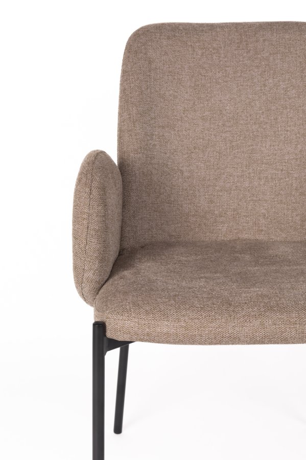 WHITE LABEL LIVING Tjarda spisebordsstol, m. armln - brun polyester og sort jern