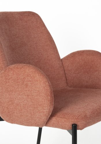 WHITE LABEL LIVING Tjarda spisebordsstol, m. armln - gammel rosa polyester og sort jern