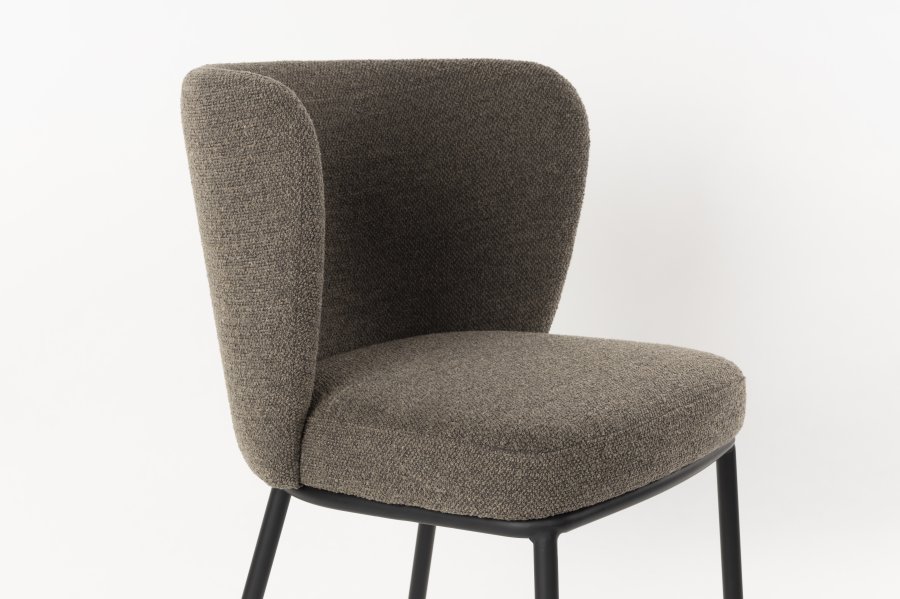 WHITE LABEL LIVING Guus spisebordsstol - brun bouclé polyester og sort metal