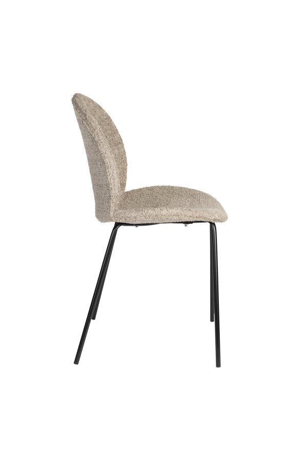 ZUIVER Bonnet spisebordsstol - beige polyester bamsestof og sort metal