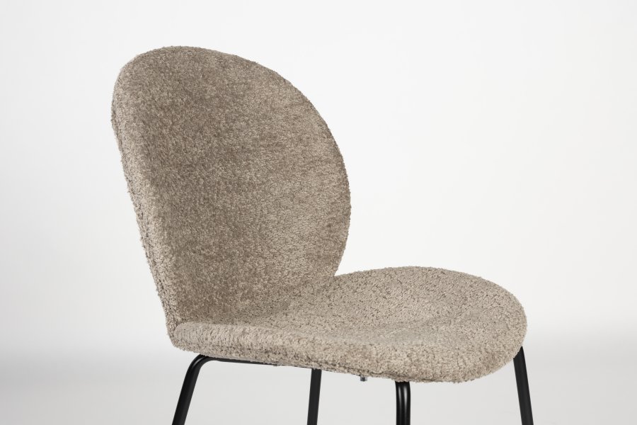 ZUIVER Bonnet spisebordsstol - beige polyester bamsestof og sort metal