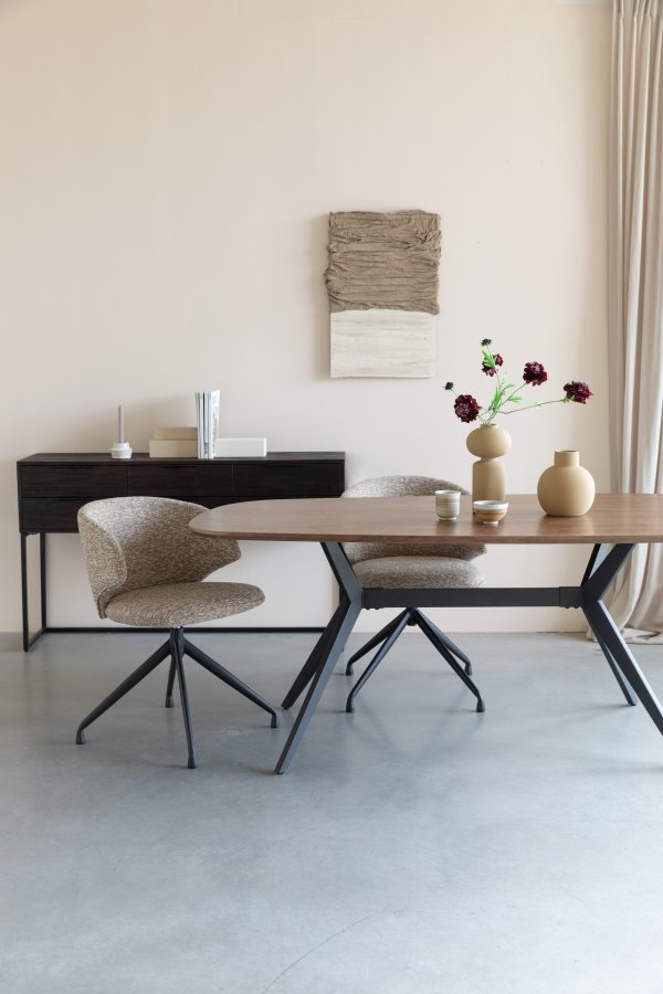 WHITE LABEL LIVING Balado spisebordsstol, m. drejefunktion - brun polyester og sort jern