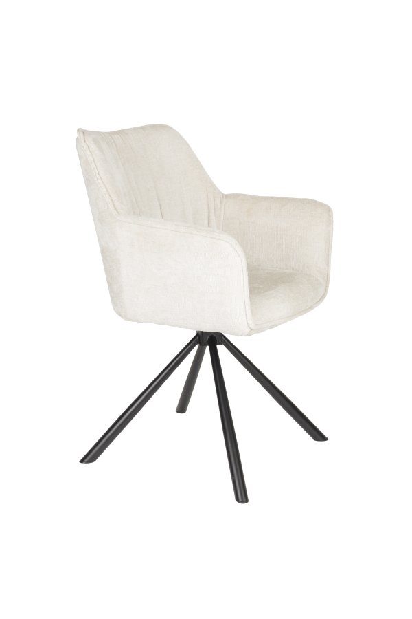 WHITE LABEL LIVING Kodak spisebordsstol, m. armln og drejefunktion - beige polyester og sort jern