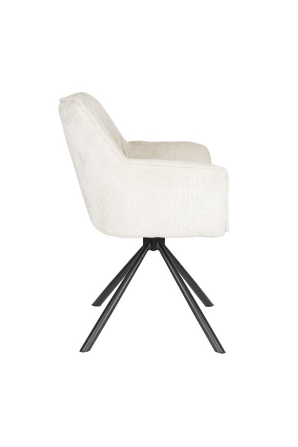 WHITE LABEL LIVING Kodak spisebordsstol, m. armln og drejefunktion - beige polyester og sort jern