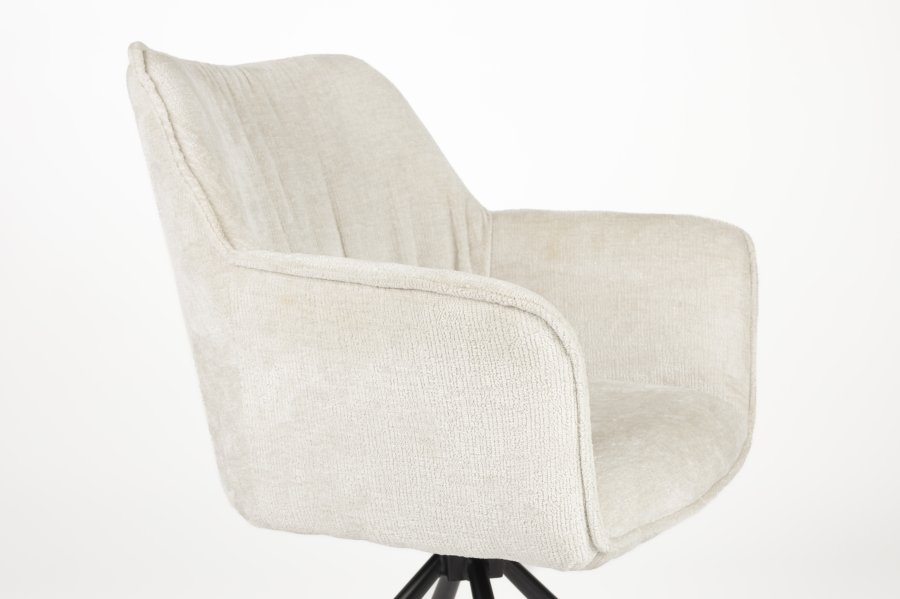 WHITE LABEL LIVING Kodak spisebordsstol, m. armln og drejefunktion - beige polyester og sort jern