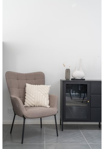 HOUSE NORDIC Glasgow lnestol, m. armln - stone gr polyester stof og sort stl