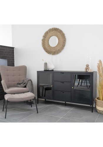 HOUSE NORDIC Glasgow lnestol, m. armln - stone gr polyester stof og sort stl