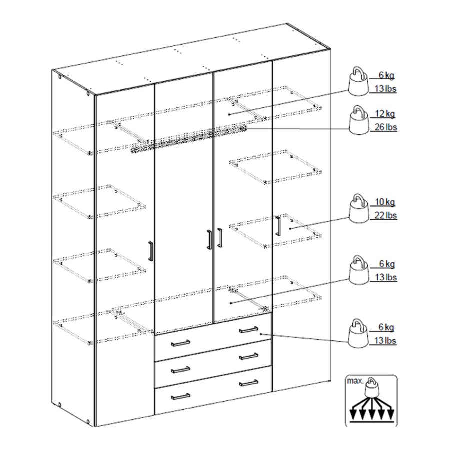 TVILUM Space garderobeskab - egestruktur, m. 4 lger og 3 skuffer