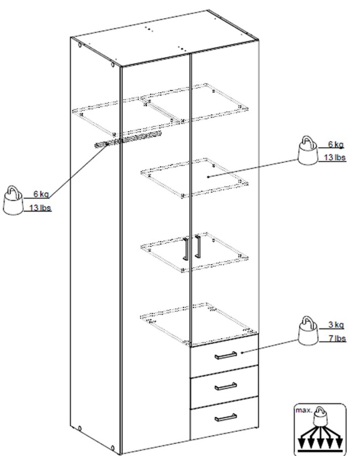 TVILUM Space garderobeskab - egestruktur, m. 2 lger og 3 skuffer