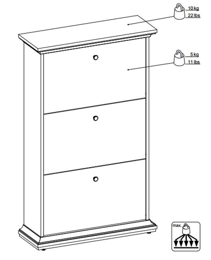 TVILUM Paris skoskab - hvid tr, m. 3 skuffer