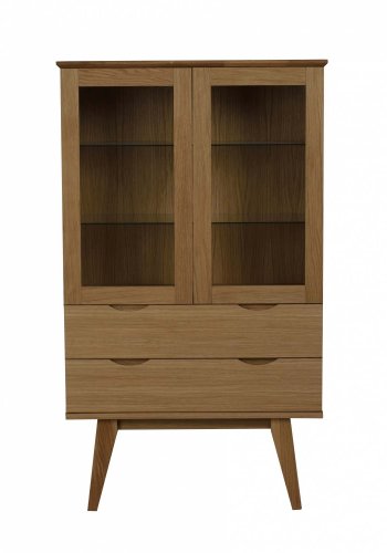 ROWICO Filippa vitrineskab - olieret eg, m. 2 glaslger og 2 skuffer 
