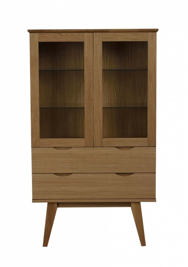 ROWICO Filippa vitrineskab - olieret eg, m. 2 glaslger og 2 skuffer 