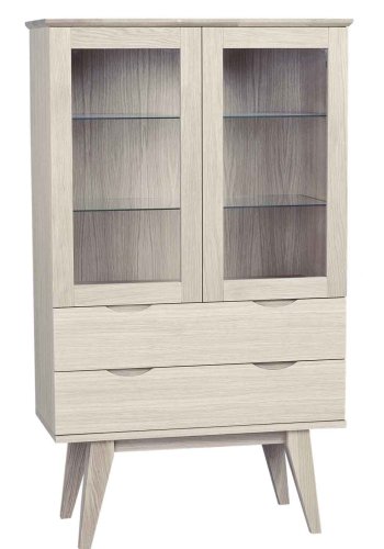 ROWICO Filippa vitrineskab - hvidolieret eg, m. 2 glaslger og 2 skuffer 