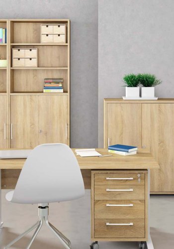 TVILUM Prima hjrneskrivebord - egestruktur m. stlstel, m. 4 skuffer