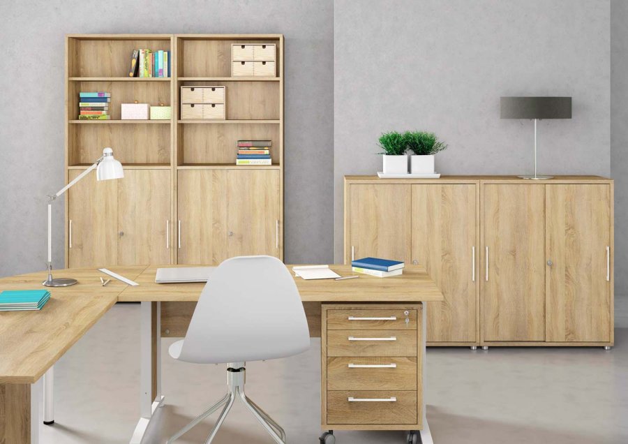 TVILUM Prima hjrneskrivebord - egestruktur m. stlstel, m. 4 skuffer