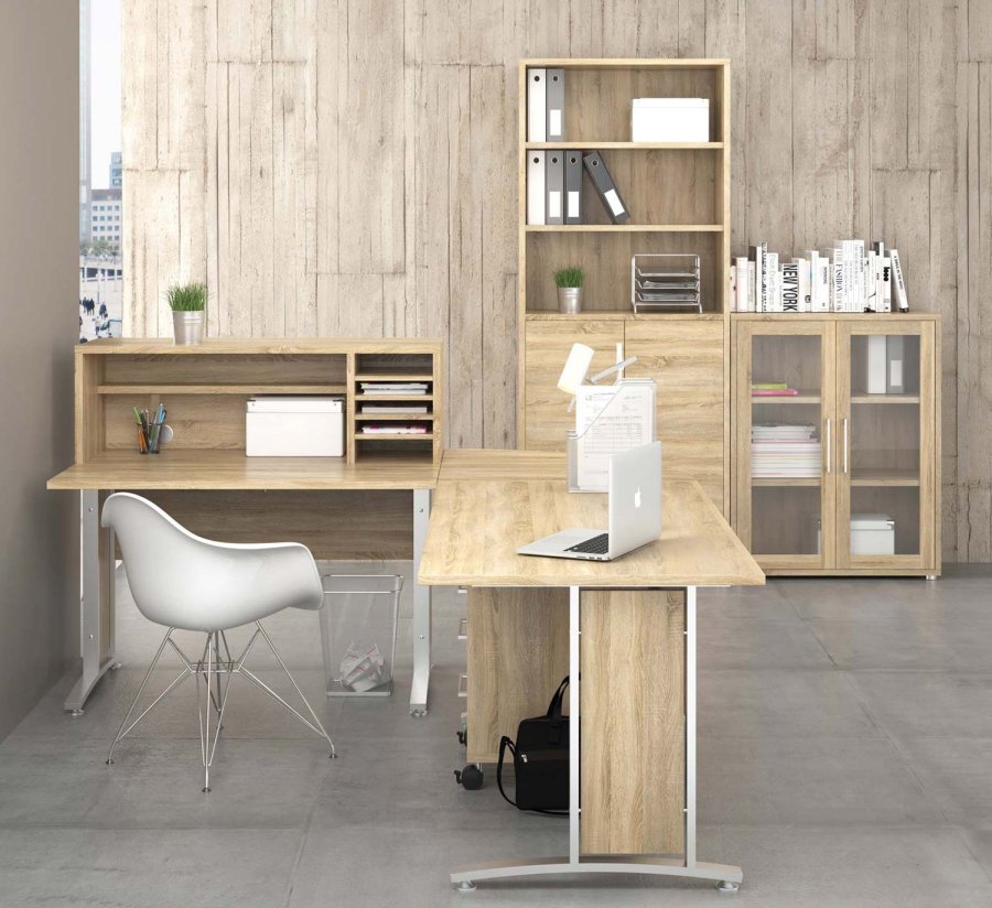 TVILUM Prima hjrneskrivebord - egestruktur m. stlstel, m. 4 skuffer