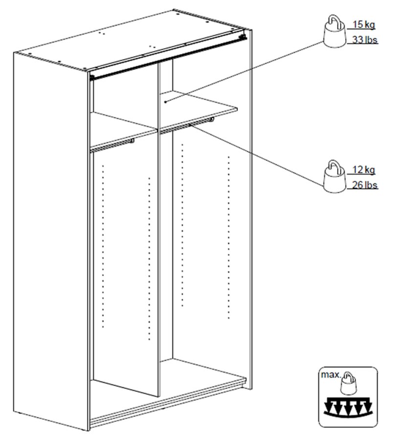 TVILUM Verona Skydedrsskab - hvid tr, 2 smalle skydedre, m. hylder