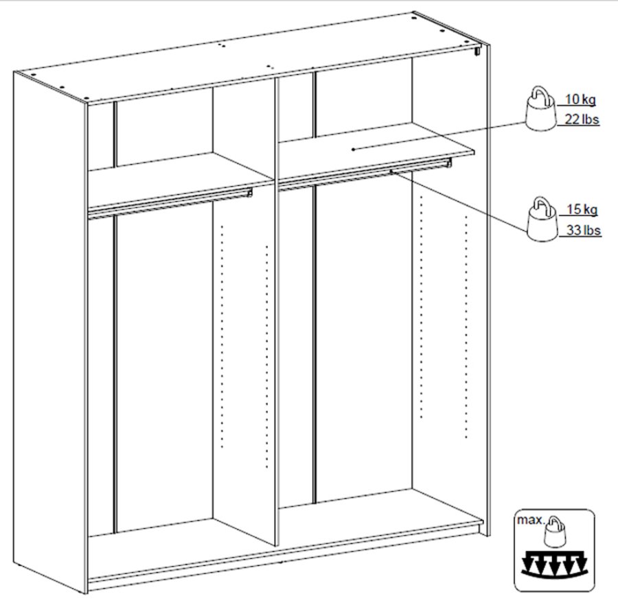 TVILUM Verona garderobeskab - hvid tr, 2 skydedre m. hylder