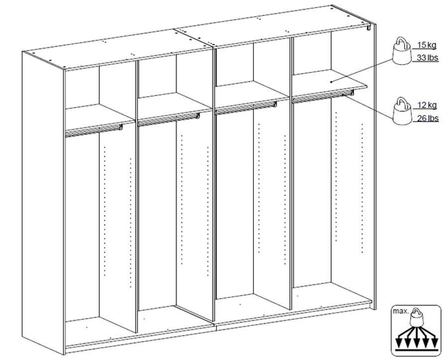 TVILUM Verona Skydedrsskab - hvid tr, 2 skydedre, m. hylder, bred