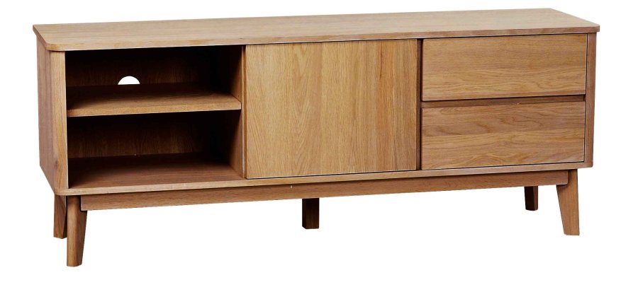 ROWICO Yumi TV-bord - lakeret egetr, 2 skuffer, 1 hylde, 1 lge 