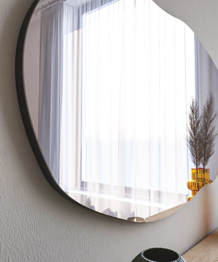 NORDVÄRK Lossa vgspejl, organisk - spejlglas og sort MDF (89x52)