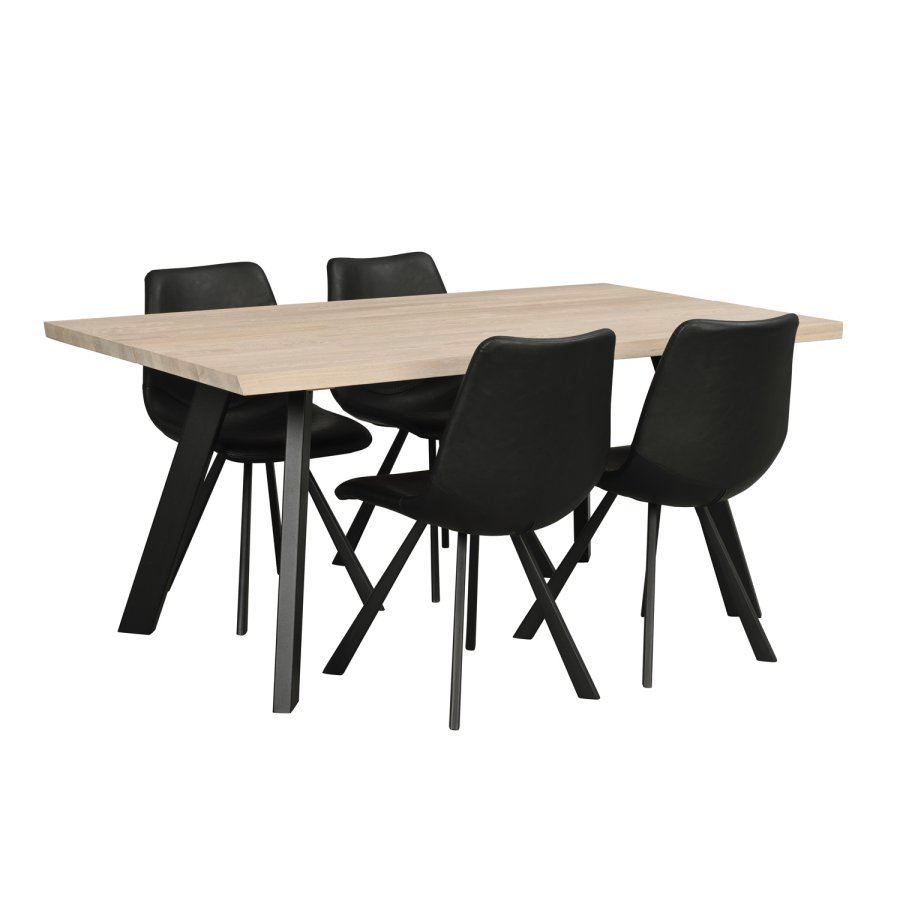 ROWICO rektangulr Fred spisebord - hvidvasket eg og sort metal (170x95)