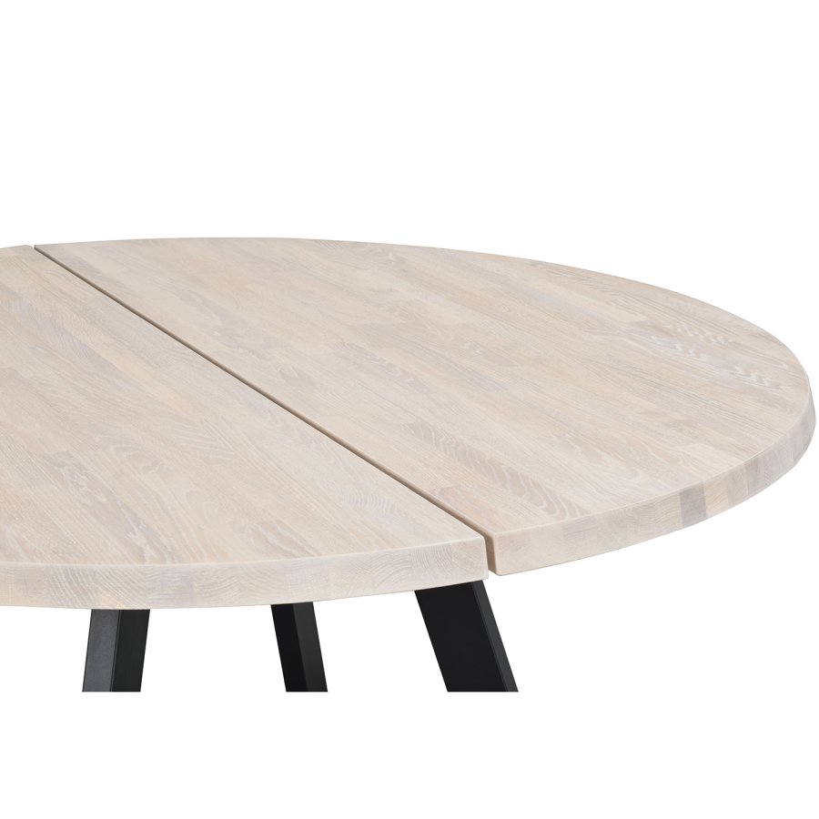 ROWICO Fred rundt spisebord - massivt hvidpigmenteret egetr og sort metal ( 160)