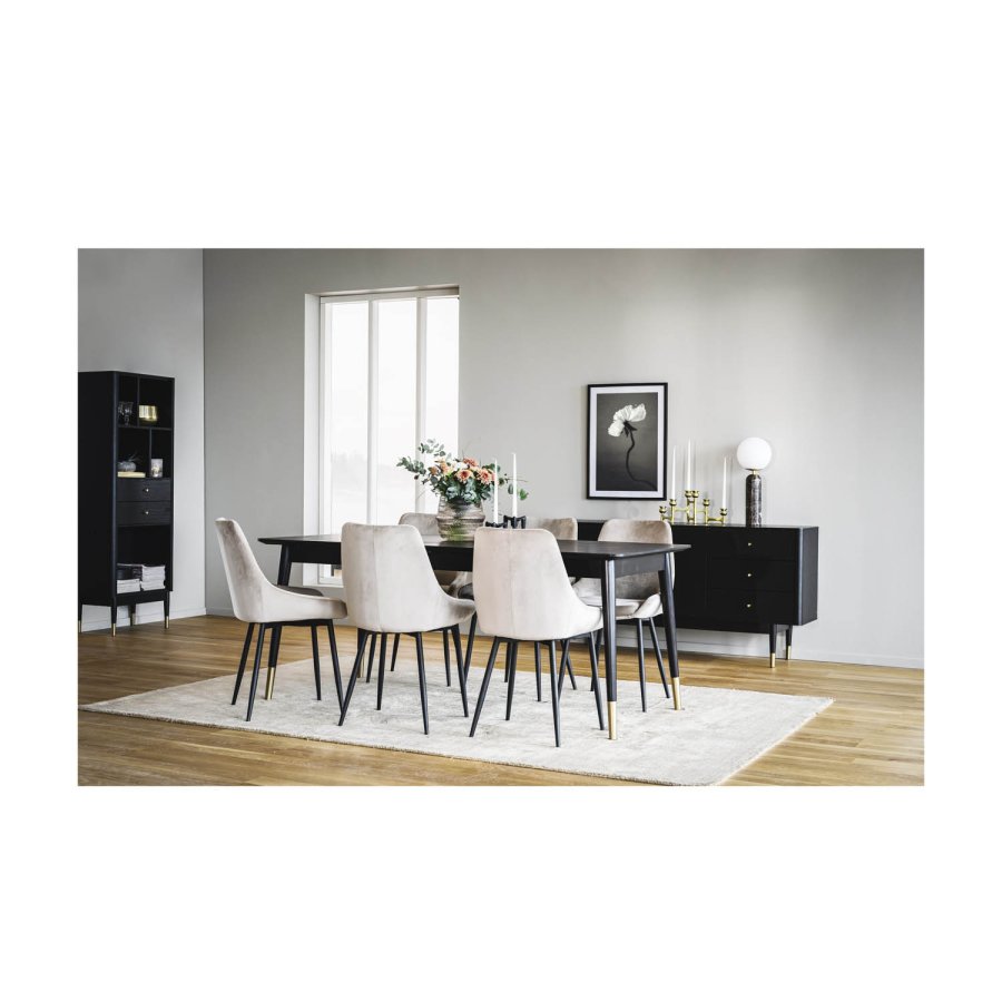 ROWICO Fenwood spisebord m. 2 tillgsplader - sort asketrsfiner og egetr, guld metal (180(260)x90)