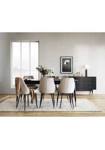 ROWICO Fenwood spisebord m. 2 tillgsplader - sort asketrsfiner og egetr, guld metal (180(260)x90)