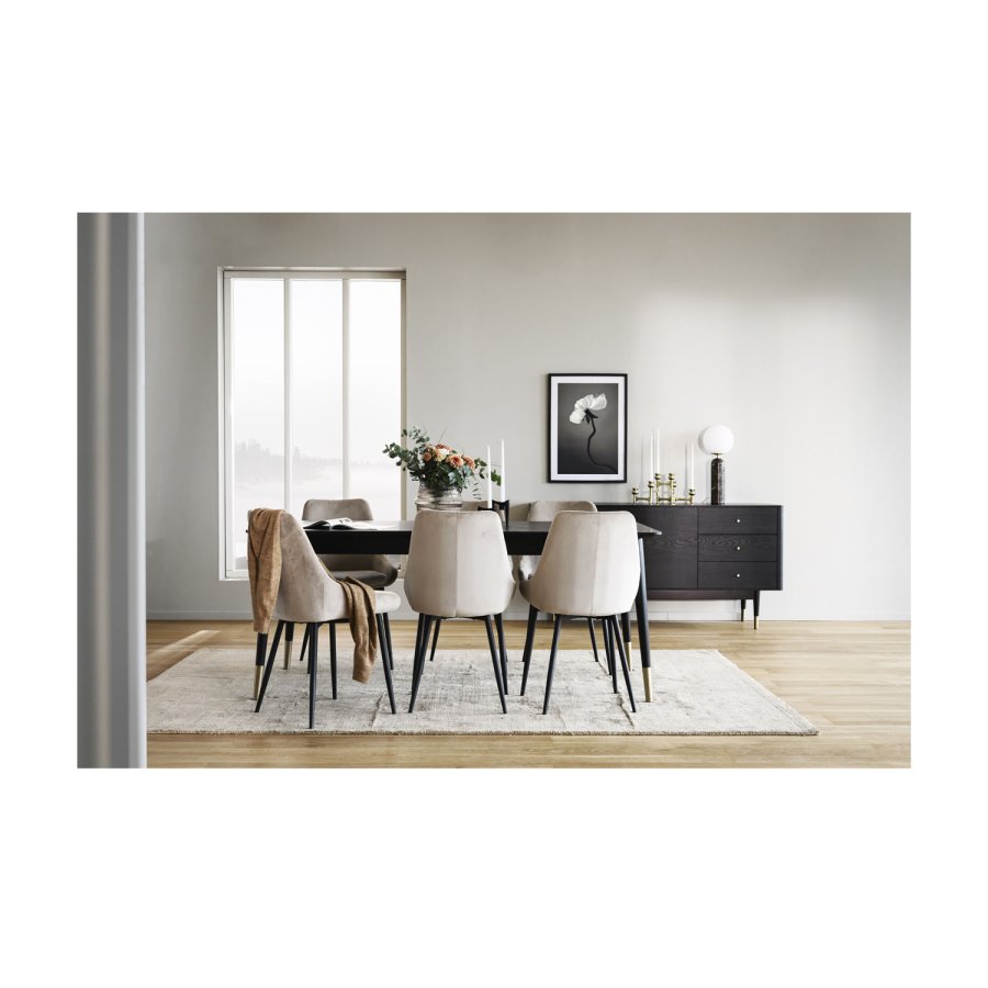 ROWICO Fenwood spisebord m. 2 tillgsplader - sort asketrsfiner og egetr, guld metal (180(260)x90)